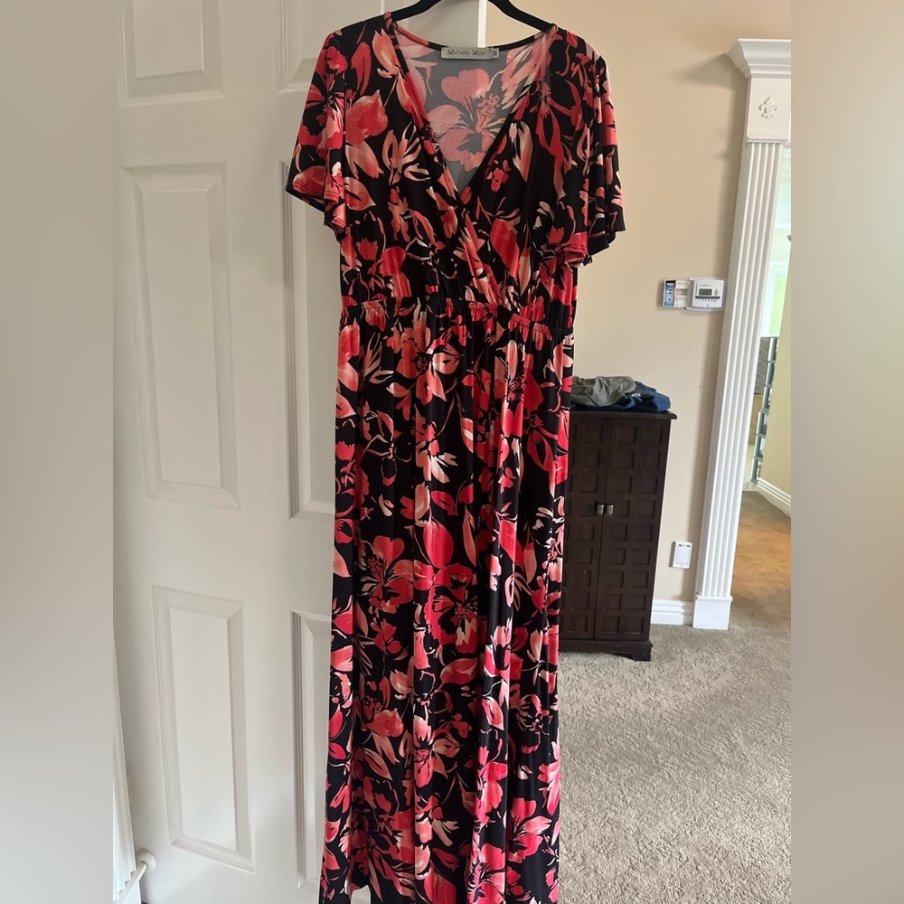 Michelle Mae Red and Orange Ruffled Empire Waist Maxi Dress
NWOT